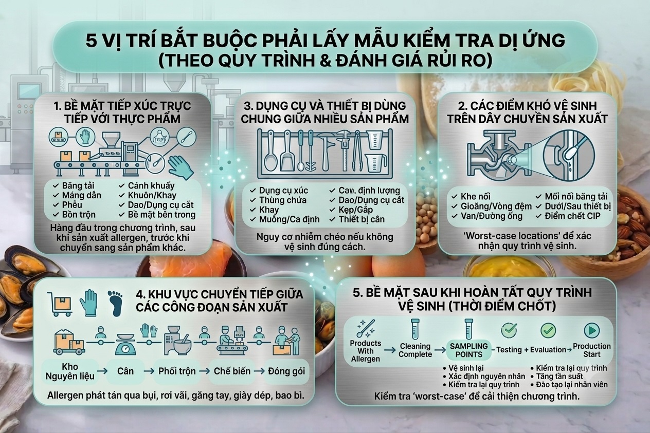 5 vị trí cần ưu tiên trong chương trình lấy mẫu allergen